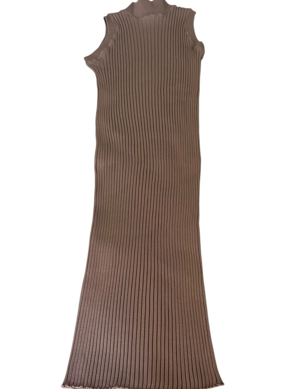 Zara Ribbed Knit Midi Dress Sleeveless Mock Neck Taupe XS S Minimalist Coastal - Picture 4 of 6